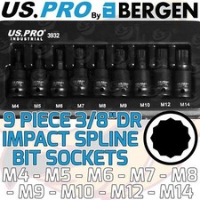 US PRO Impact Spline Bit Sockets Set 3/8" Drive Impact M4 - M14 Spline Key S2