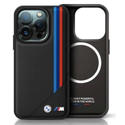 Case iPhone 16 Pro BMW Black Textured Tricolor Logo Metal MagSafe