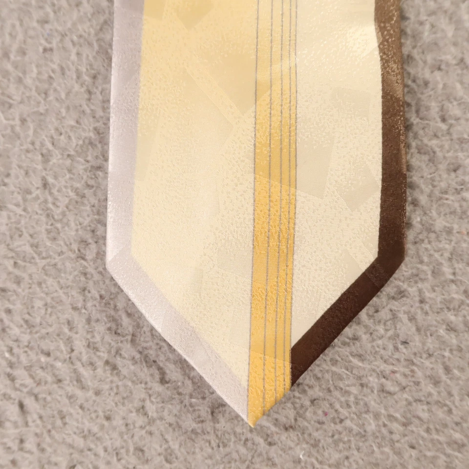 Corbata Fratello Amarillo Marrón Geométrica Poliéster Hecha a Mano 3.5" Foto 3 de 4