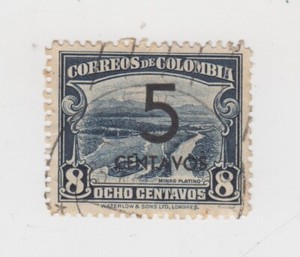 Colombia 1937. Platinum Mines  Stamps of 1926-37 Surcharged. Sc# 455