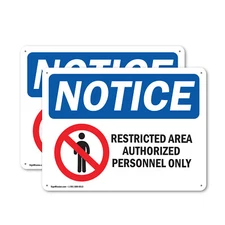 (2 Pack) Restricted Area Authorized Personnel OSHA Notice Sign Decal Metal