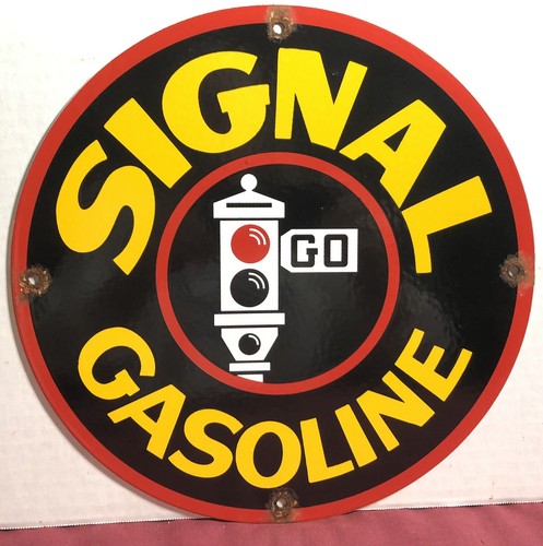 VINTAGE SIGNAL GASOLINE PORCELAIN GAS PUMP PLATE STATION SIGN MOTOR OIL