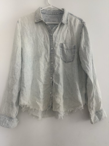 Rails Ingrid Raw Light Acid Wash Tencell Leinenmischung Button Down Größe L - Bild 2 von 4
