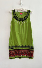 Monsoon Dress Women's Embroidered Sequin Green Cotton Lined VTG Size 10