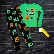 Minecraft Pajama Set Size 6 New Green Long Sleeve Creeper Pumpkin PJs
