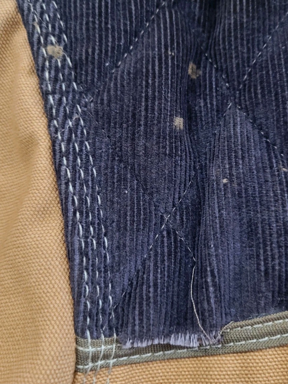 VINTAGE CARHARTT HUNTING JACKET CANVAS GAME POCKET CORDUROY COLLAR CU256 SZ LRG thumbnail 16