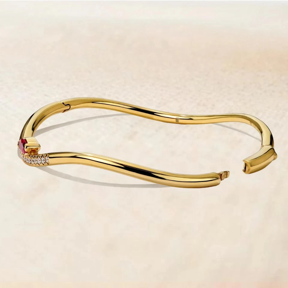 14K Yellow Gold Women`s Bracelet Pear Ruby Gemstone Jewelry - Image 4 of 4