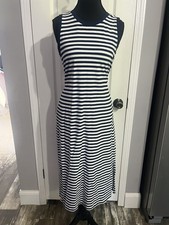 NWT J. Crew Striped Sleeveless Open Tie Back Long Navy Maxi Dress S
