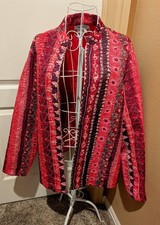 Vintage 90s Y2K Coldwater Creek Pleated Jacket Pink Geometric Boho Whimsygoth XL
