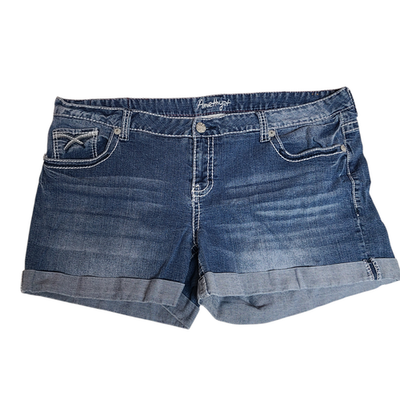Y2K Vintage Womens Shorts 20 Amethyst Low Rise Denim Cuffed Blue
