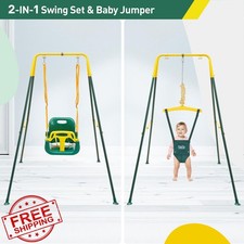 FUNLIO 2-in-1 Toddler Baby Swing Jumper, Foldable Metal Stand Green