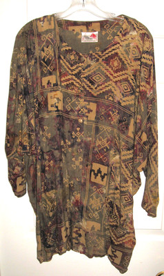 Reds Threads Tunic Lg Over Piece Rayon 3/4 Sleeve Blouse Jacket Vintage RARE!
