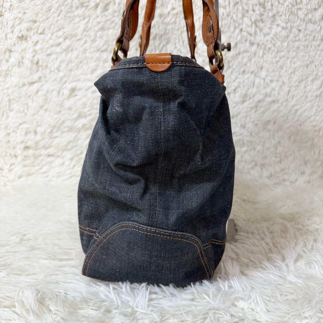 Burberry Blue Label Denim Tote Bag Navy Indigo Leather Striped Handbag New thumbnail 15