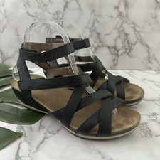 Dansko Womens Leather Wedge Sandals Size 38 Black Strappy Comfort Summer