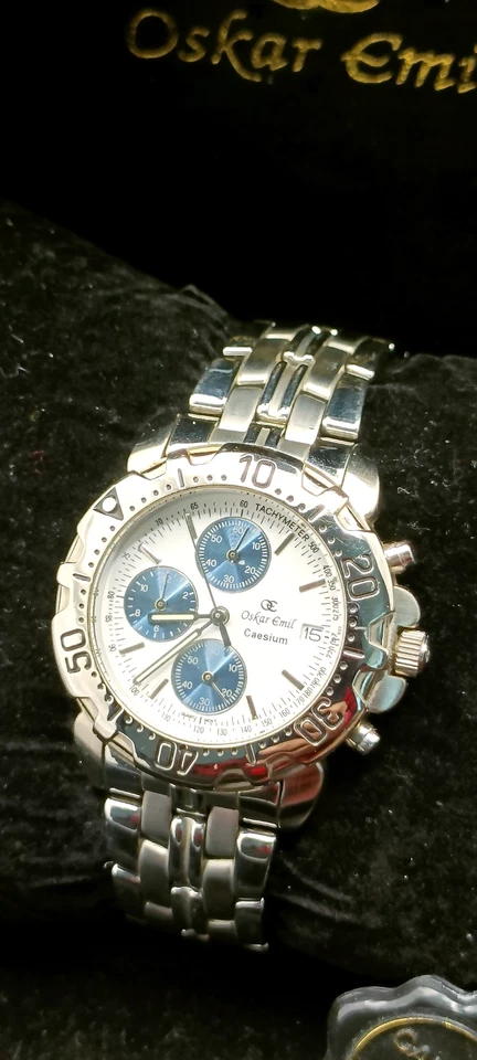 Relógio cronógrafo masculino OSKAR EMIL césio aço inoxidável muito bom estado e funcionando - Imagem 3 de 4