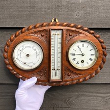 WOW ! RARE ANCIEN BAROMÈTRE MARINE VICTORIENNE THERMOMÈTRE HORLOGE STATION MÉTÉO !