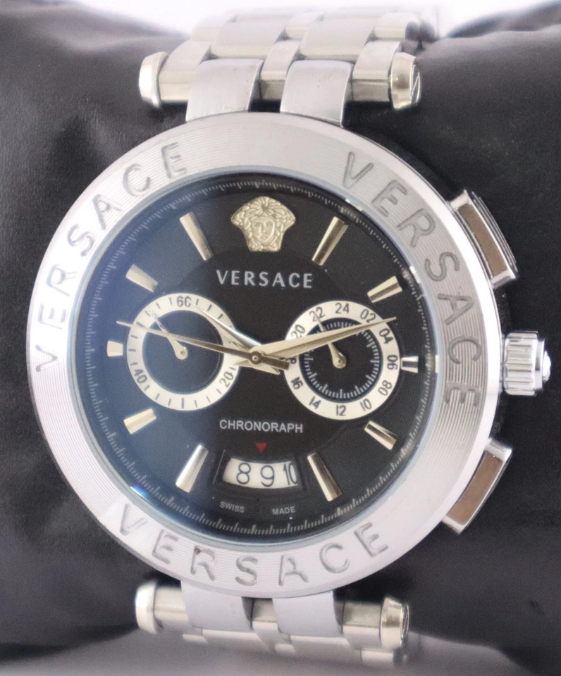 Reloj Pulsera Versace de Lujo para Hombres Cuarzo Cronógrafo Esfera Negra "Fecha" Banda de Acero Foto 2 de 4