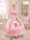 OOAK FITS BARBIE SILKSTONE VTG ROSE EMBROIDERY DOLL DRESS HANKIE COUTURE CLOTHES