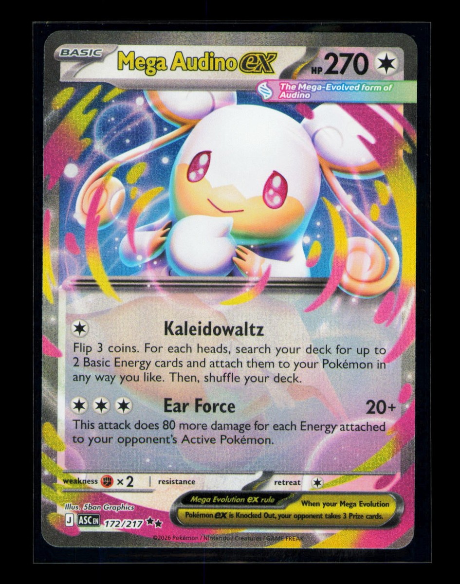 audino ex pokemon card value Mega - HP 270 - Rare Colorless Ear Force (20+) This attack does 80 more damage for each Energy attached to your opponents Active Pokemon. Mega Audino ex Holo Ultra