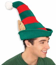 Striped Elf Hat w/Ears Christmas Fancy Dress Halloween Adult Costume Accessory