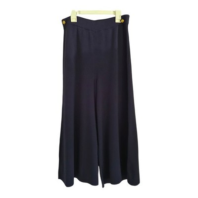 Due Per Due Navy Wide Leg Knit Pants Gold Button Pull On Palazzo Size Small