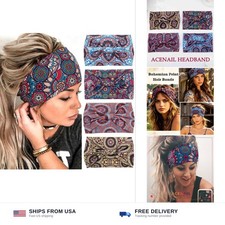 Wide Boho Knotted Headbands Elastic Non Slip Head Wraps Yoga Workout 4pc Women
