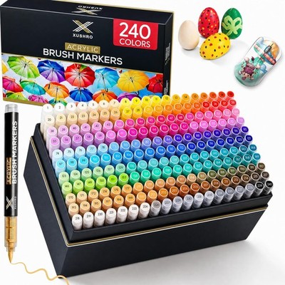 Xushro Acrylic Markers Set - 240 Brush Tip with Waterproof & No-Bleed Lightfa...