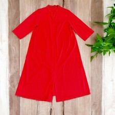 Shadowline Vintage Red Nylon Button Front Robe Lace Trim Housecoat Womens Small