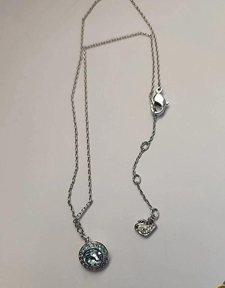  Collar Swarovski Colgante Oxígeno Azul Aqua Chapado en Rodio  Foto 3 de 4