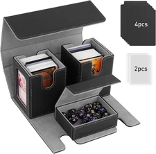 MTG Deck Box, Commander Deck Case Fits 200+ Double-Sleeved Cards, Magnetic Leath