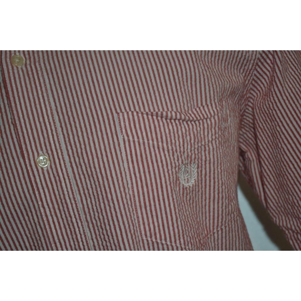 Chaps Ralph Lauren Seersucker Summer Dress Shirt Red Striped Cotton Mens Size XL - Image 3 of 4