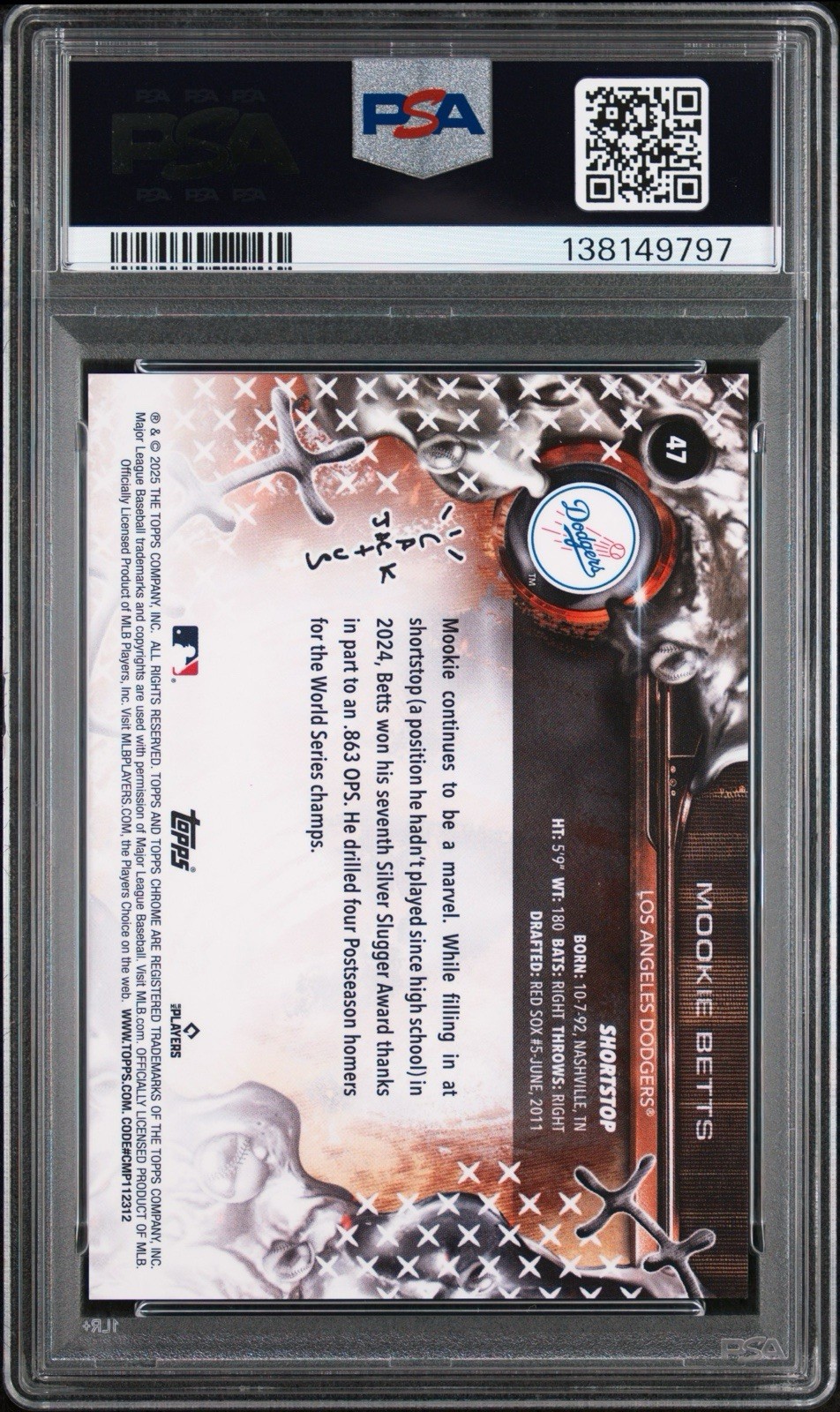 Topps 2025 Topps X Cactus Jack Mookie Betts #47 Dodgers PSA 10 view 2
