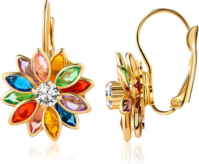18K Gold Plated Flower Earrings - Colorful Lotus Flower Earrings for Women - Mad