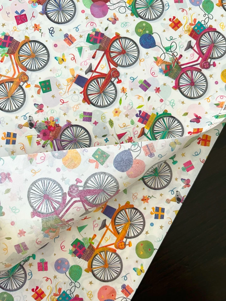 BIRTHDAY BICYCLES Design Tissue Paper Sheets Choose Size & Package Amount - Image 2 of 4