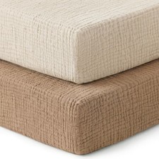 2 PCS Brown Beige 100 Cotton Muslin Fitted Baby Crib Sheets 52x28 Inch
