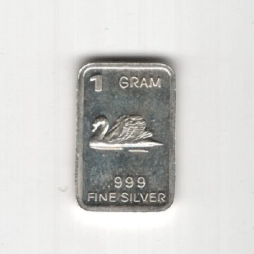 SWIMMING SWAN INGOT BULLION ART BAR 1 GRAM .999 FINE SILVER 99% SILVER USA