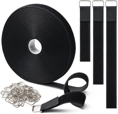 1'' X16Ft Hook and Loop Straps with 25 Metal Buckles, Adjustable Fastening Cable