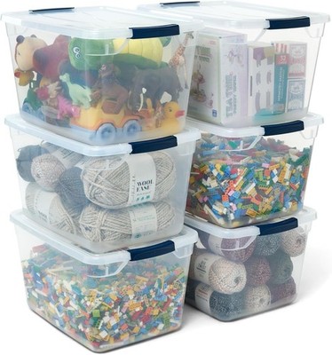 Rubbermaid Cleverstore Clear 32 Qt, 6 Pack Stackable Plastic Storage Bins with L