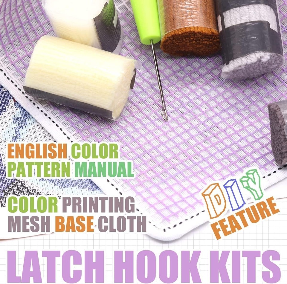 Hooking Rugs House ebulous Latch Hook Rug Kits, DIY Crochet Yarn Cushion for Home ...
