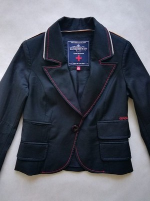 Damen Jacke Blazer Zu Elements kurz Crop schmal Wolle S blau