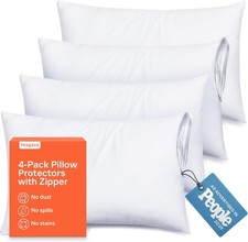 Ultra Soft Pillow Protectors with Zipper - Queen Size - Set of 4 - White 100