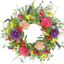 Artificial Spring Summer Wreath Peony Wreaths for Front Door with Olive Leaf,Euc