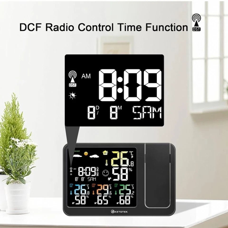 KETOTEK Digitaler Funkwecker mit Projektion, kabellose Wetterstation, Innen- - Bild 3 von 4