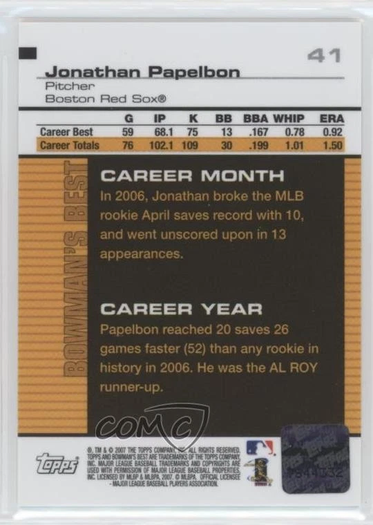 2007 Bowman's Best Jonathan Papelbon #41 Auto - Image 2 of 2