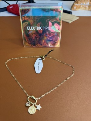 Electric Picks Charm Necklace With Carabiner Gold Plated