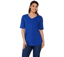 Denim & Co. Women's Top Sz XL Essentials Elbow Sleeve Seaming Detail Blue