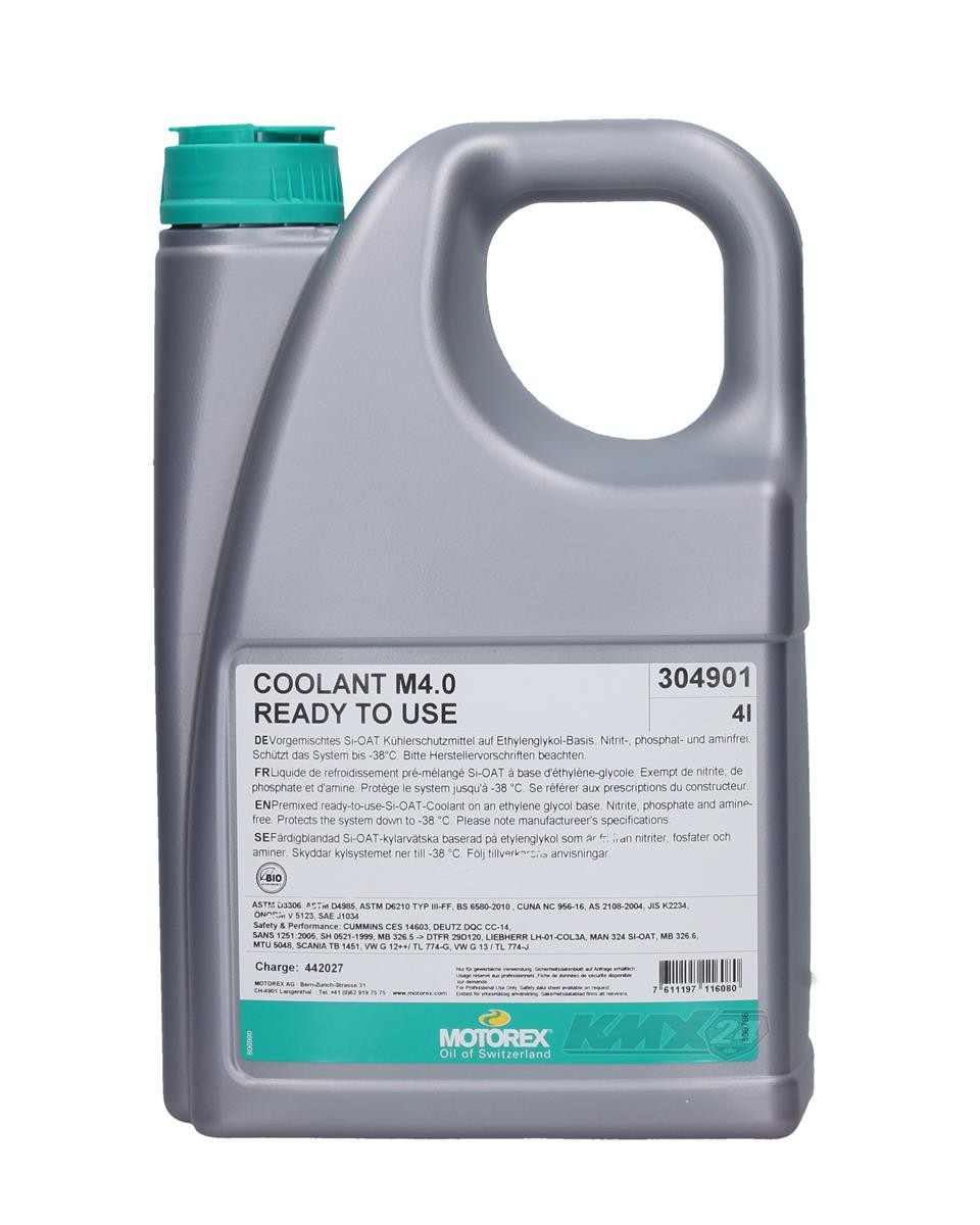 Motorex Coolant M4.0 Cooling Fluid Ready To Use 4 Liter Canister