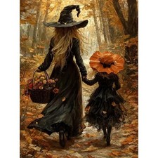 Witch and Girl Halloween Diamond Art Kit for Adults DIY Spooky Craft