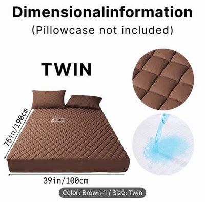 Brown Twin Size Quilted Waterproof Mattress Pad Diamond Pattern 39x75 in