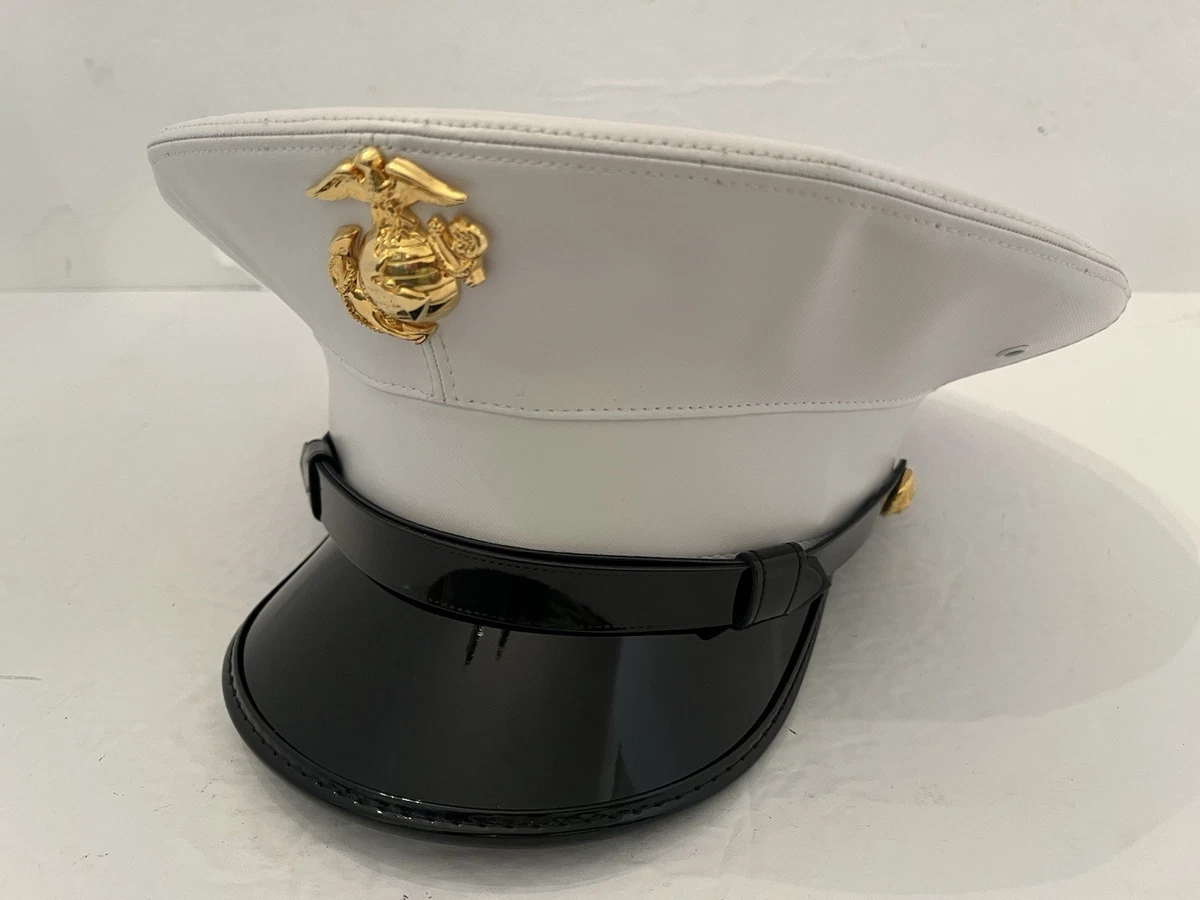 usmc dress blues cover USMC White Vinyl Officers Cap Cover w/ Quatrefoil – camoLOTS.com main image 1
